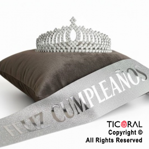 SET VINCHA Y BANDA FELIZ CUMPLEA�OS STRASS PLATA (10547C) X 1